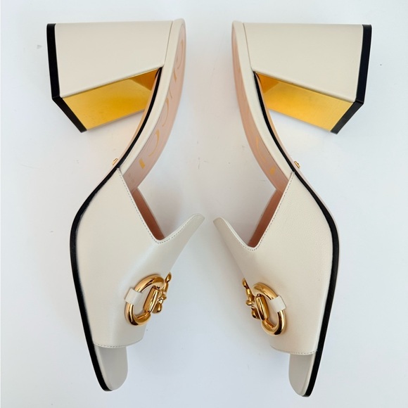 Gucci Mystic White leather Baby Horsebit block heel 70mm open toe mules EU 41.5 - Picture 3 of 10